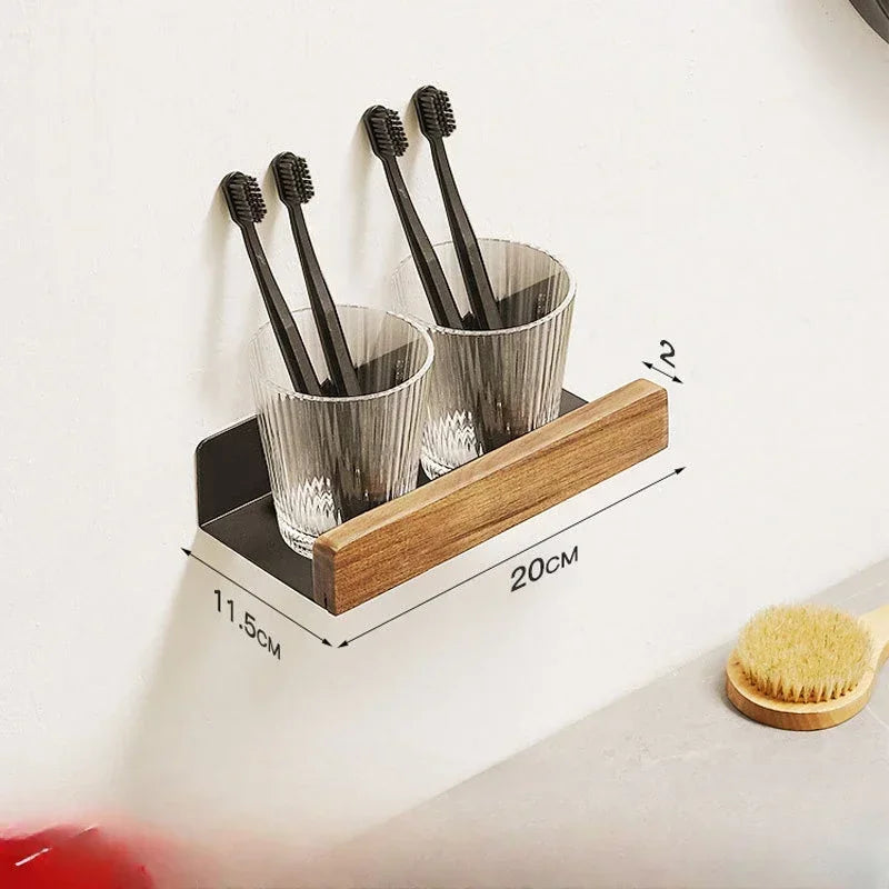 Étagère Murale De Salle De Bain À Rebords En Bois Foncé