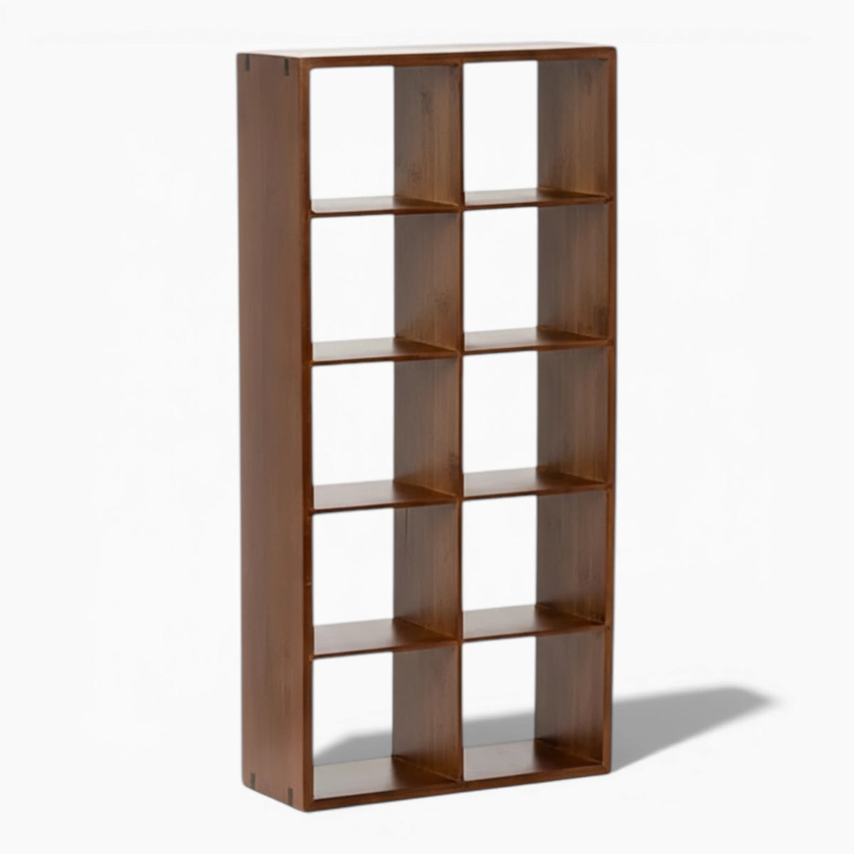 Étagère Murale En Bois De Bambou Foncé À Étages Compartimentés À Fixations Invisibles