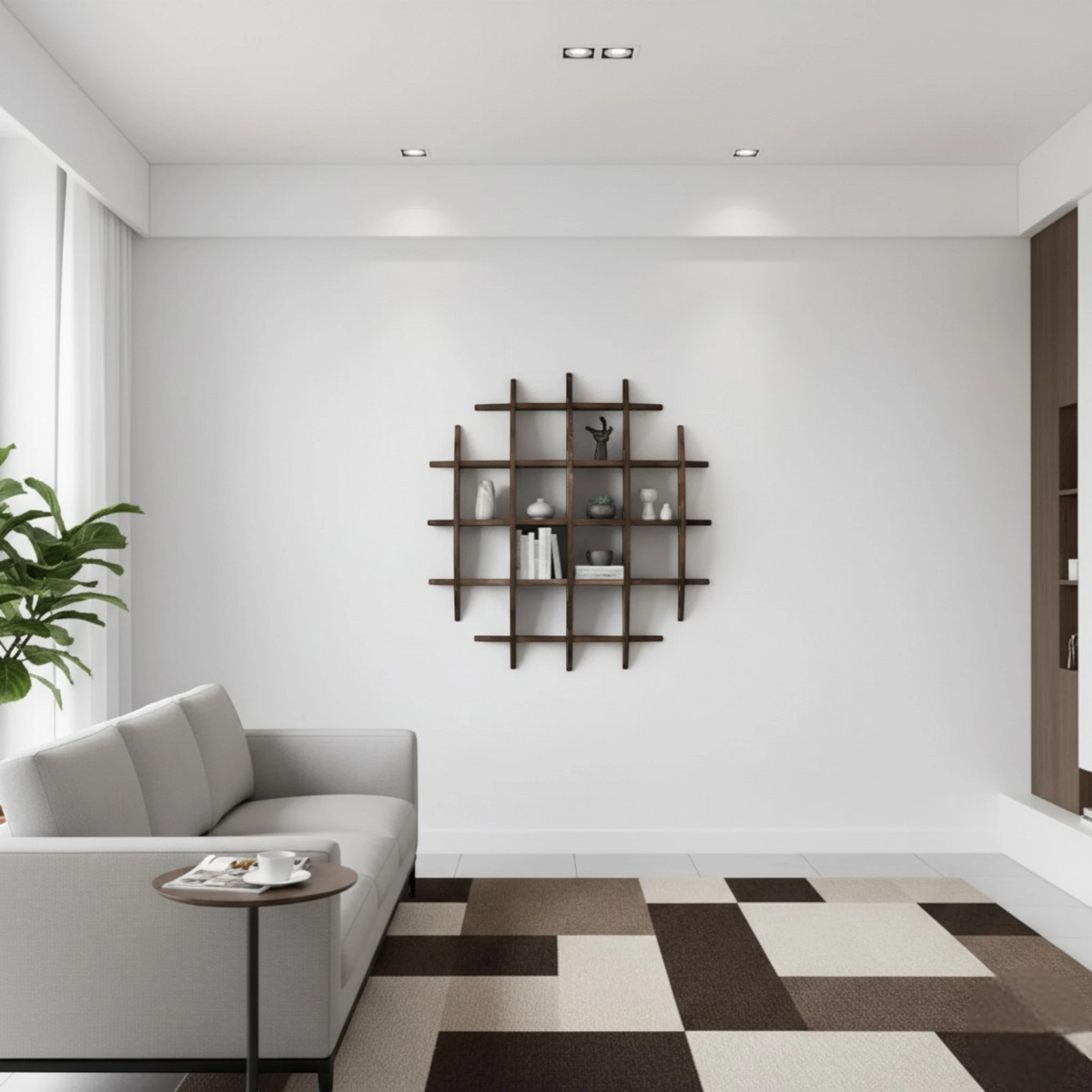 Grande Étagère Murale En Bois Naturel À Étages Compartimentés À Fixations Invisibles