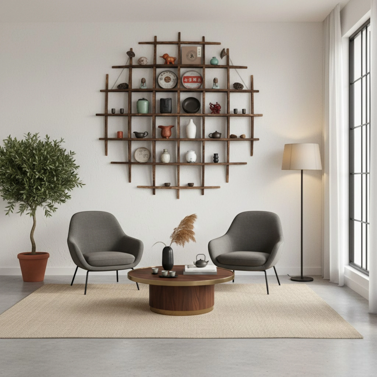 Grande Étagère Murale En Bois Naturel À Étages Compartimentés À Fixations Invisibles