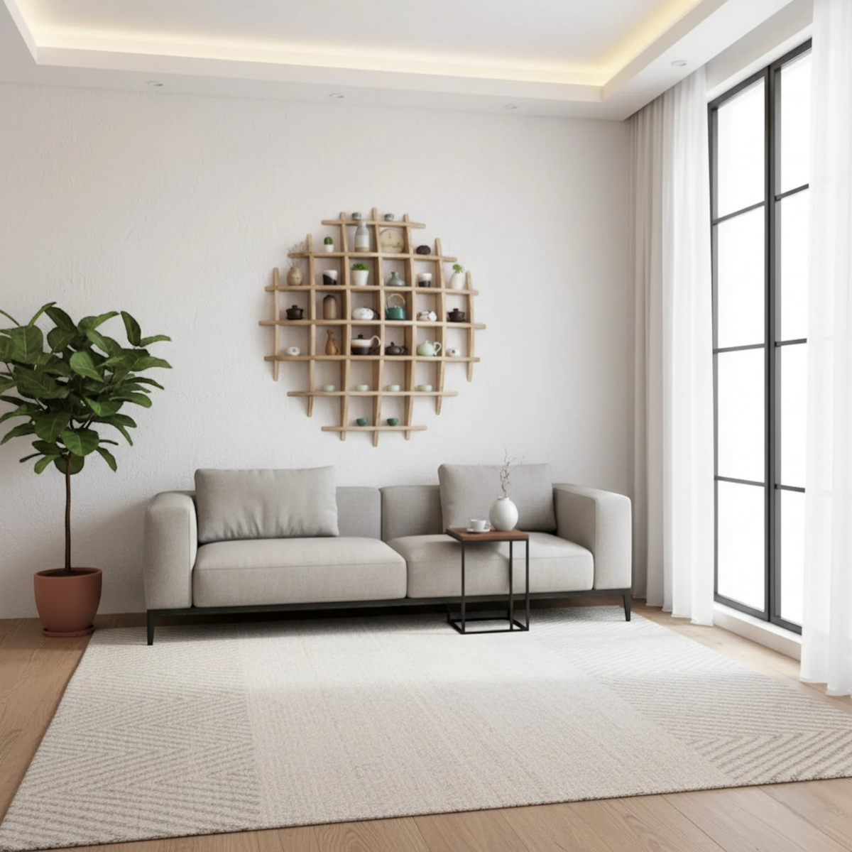 Grande Étagère Murale En Bois Naturel À Étages Compartimentés À Fixations Invisibles