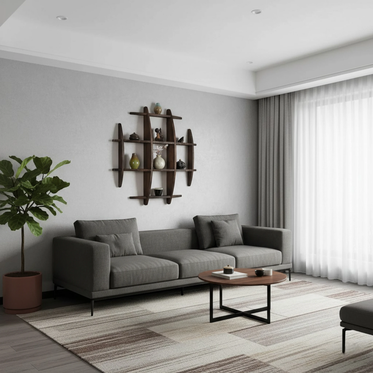 Grande Étagère Murale En Bois Naturel À Étages Compartimentés À Fixations Invisibles