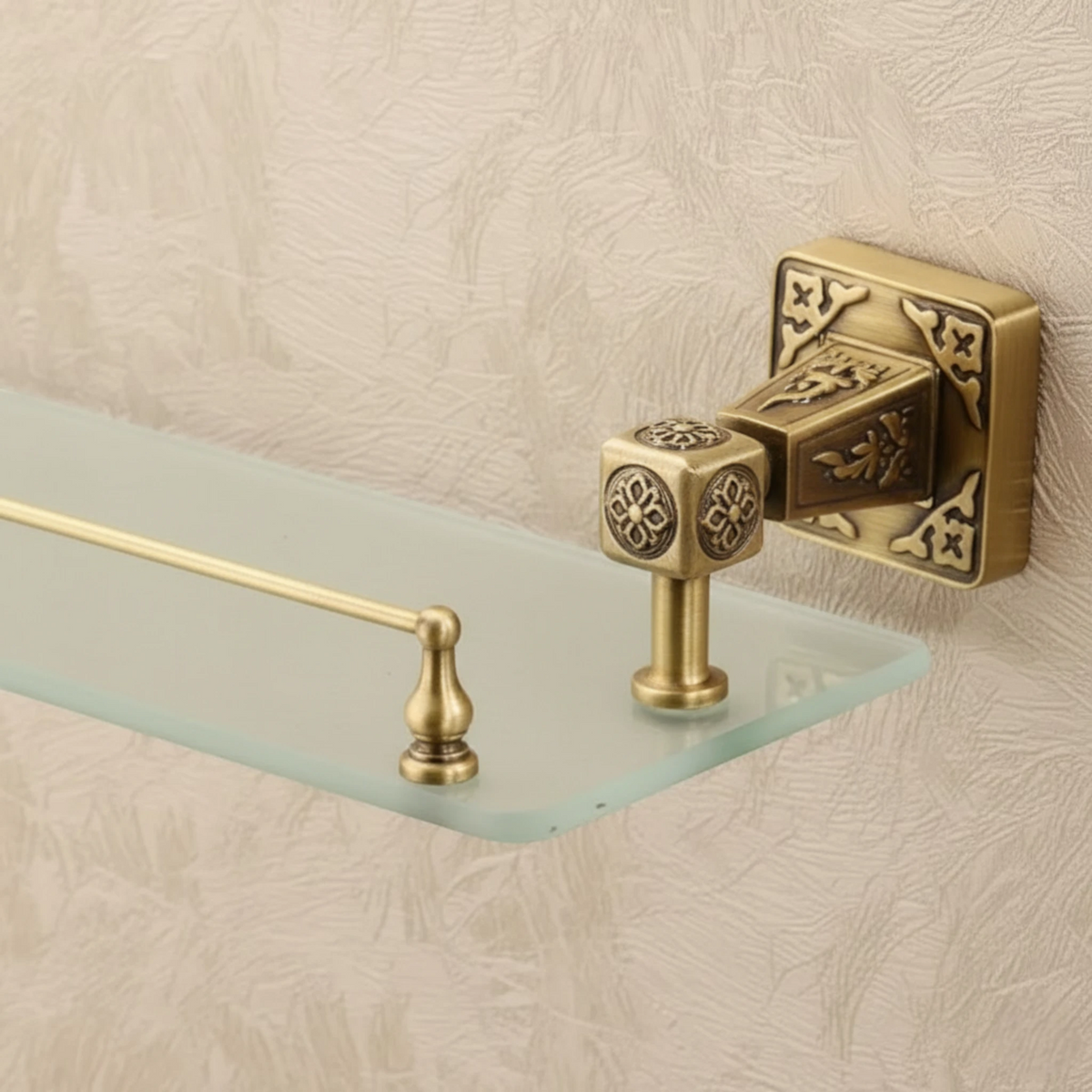 Étagère Murale De Salle De Bain En Verre  À Rebords Métalliques En Bronze À Fixations Invisibles