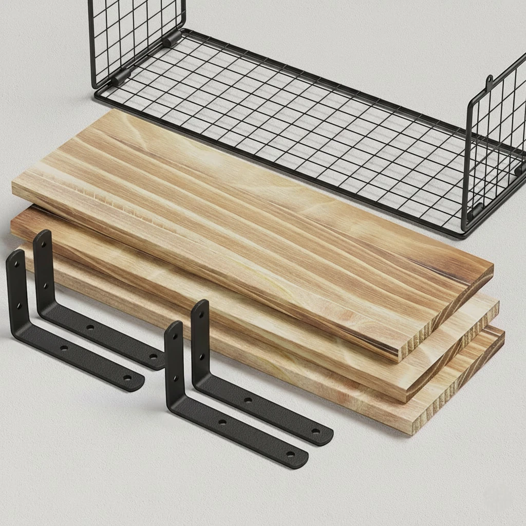 Étagère Murale De Salle De Bain À 3 Étages En Bois Et Porte Serviette Métallique