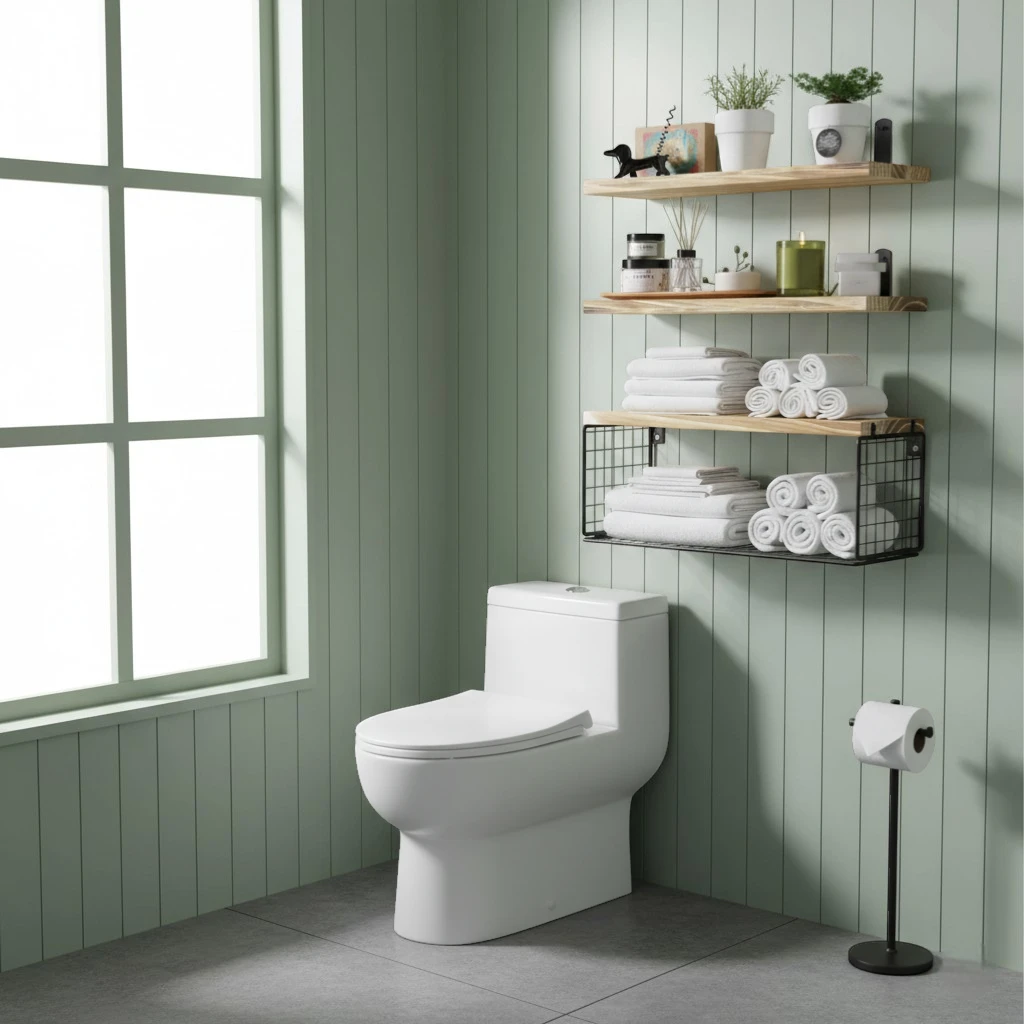 Étagère Murale De Salle De Bain À 3 Étages En Bois Et Porte Serviette Métallique