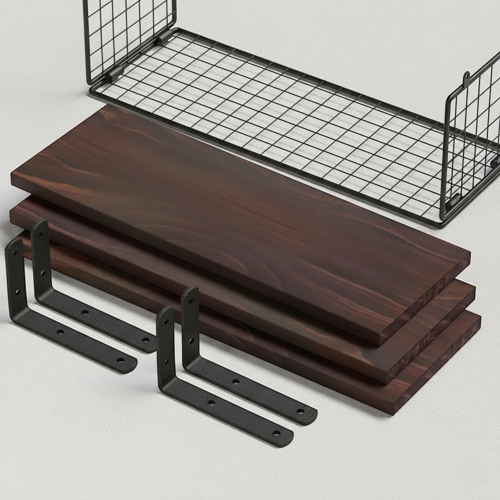 Étagère Murale De Salle De Bain À 3 Étages En Bois Et Porte Serviette Métallique