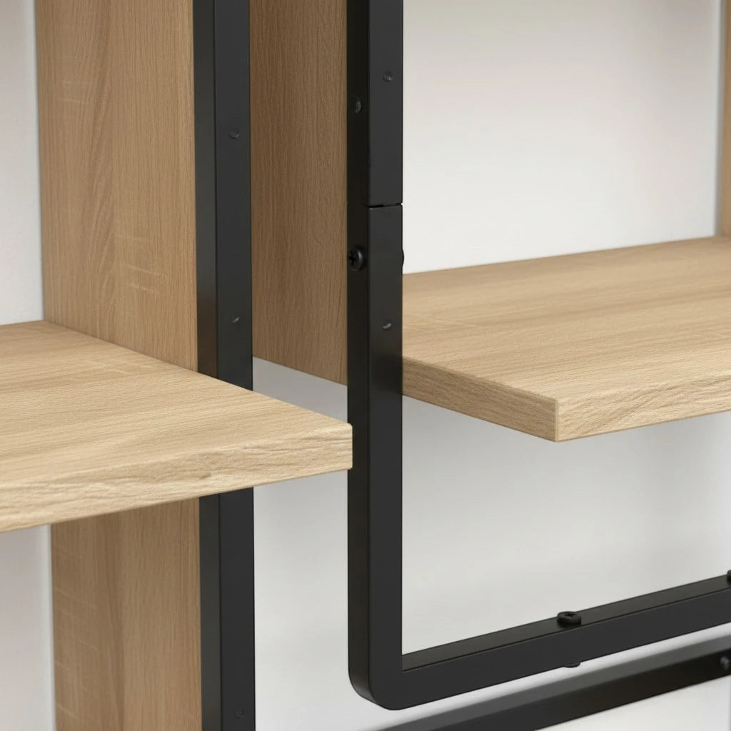 Grande Étagère Murale Industrielle En Bois Naturel À Contours Métalliques À Fixations Invisibles