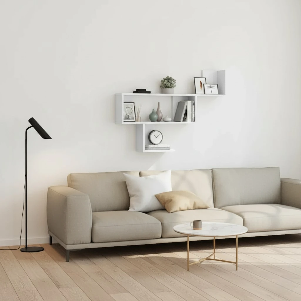 Étagère Murale Blanche En Bois Naturel À 3 Étages