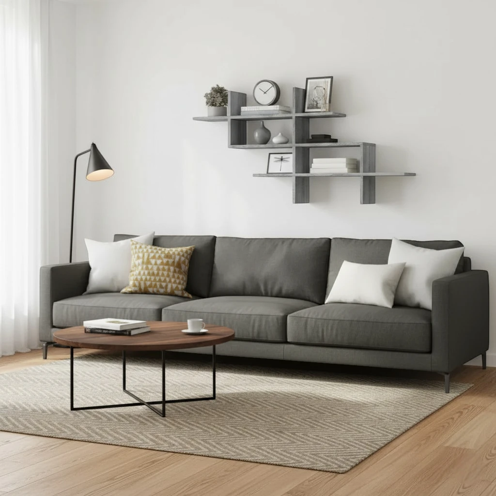 Étagère Murale Grise En Bois Naturel À 3 Étages À Fixations Invisibles