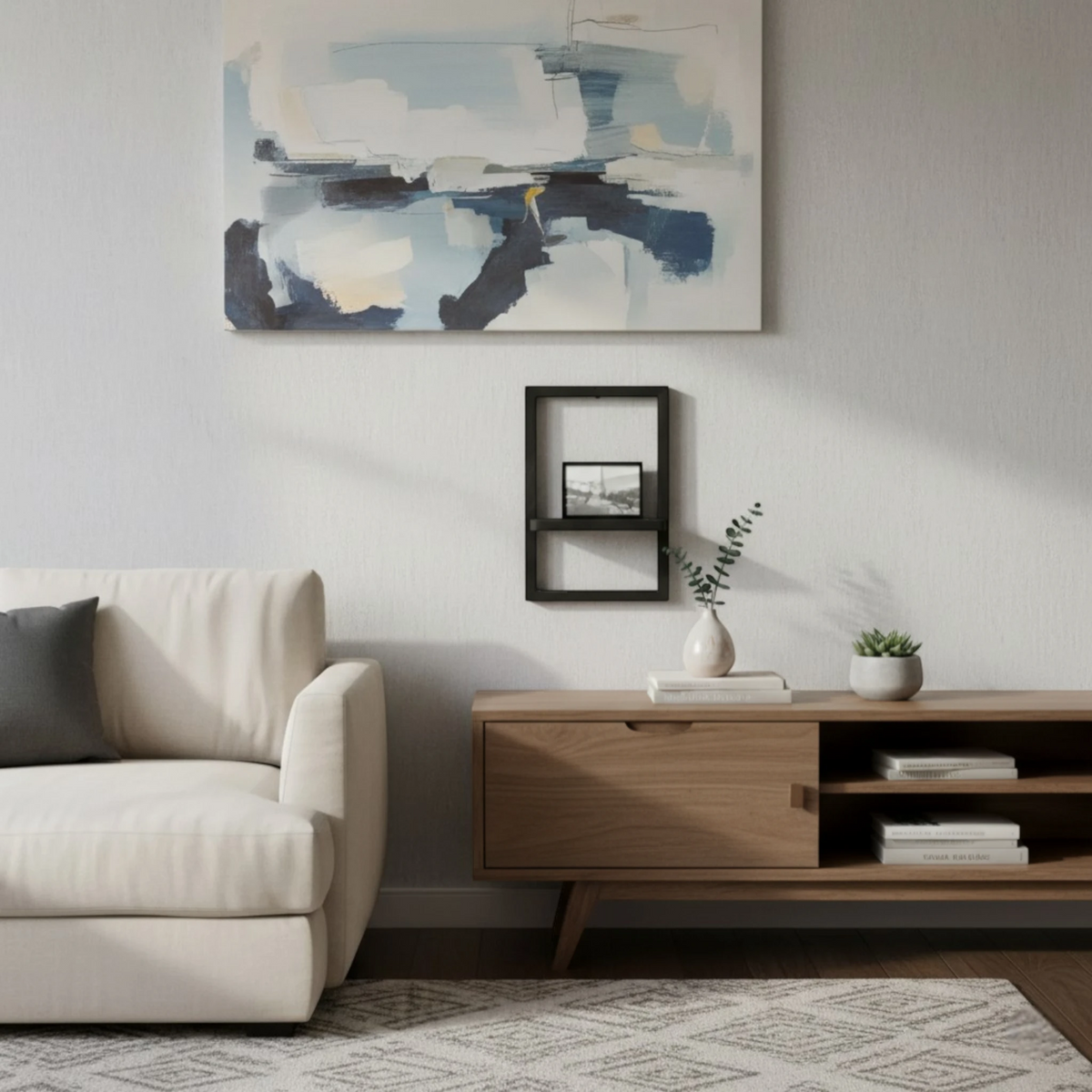 Étagère Murale Noire En Bois Effet Cadre