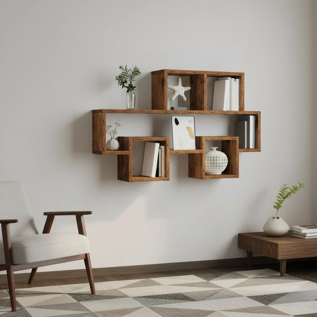 Étagère Murale De Bibliothèque En Bois Naturel Foncé À 4 Étages