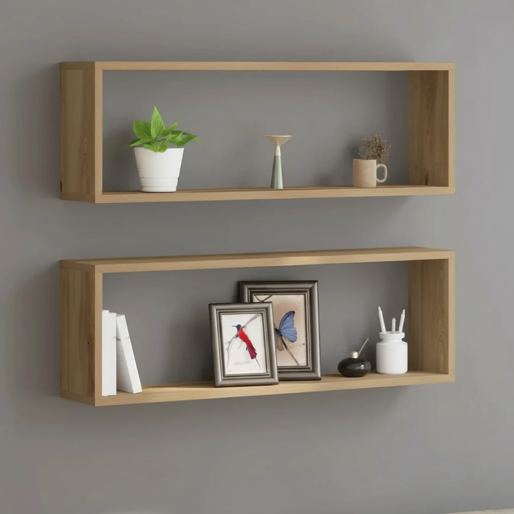Doubles Étagères Murales En Bois Naturel Clair