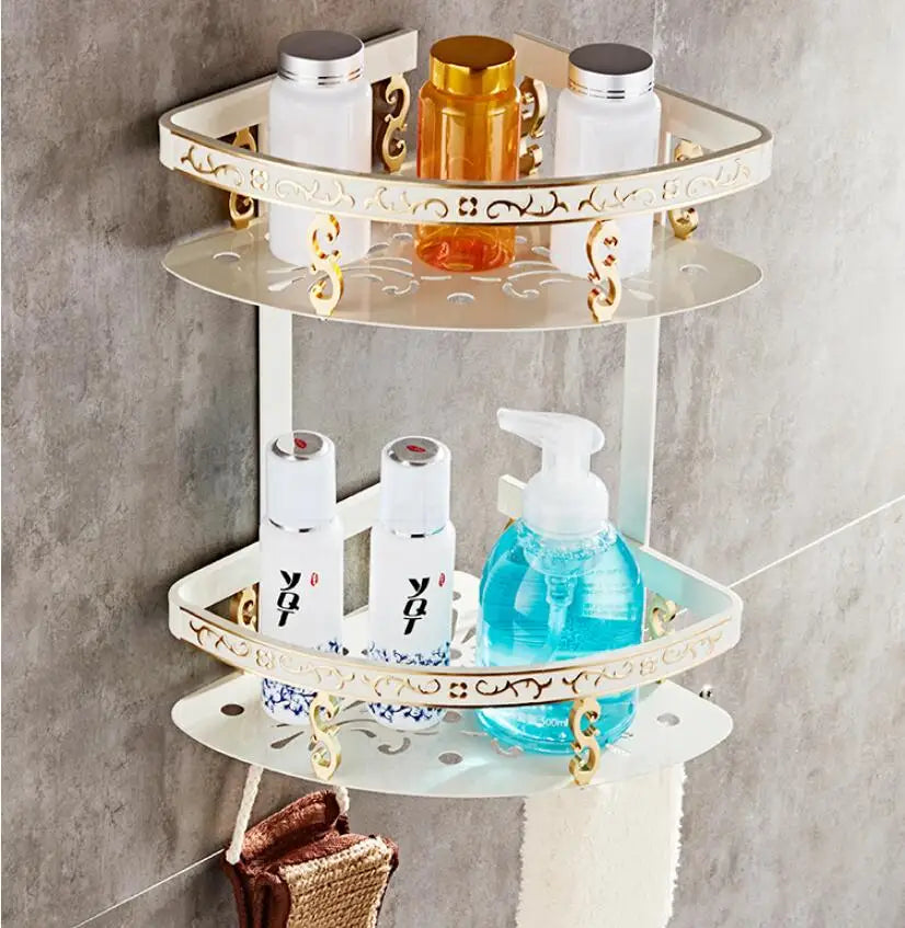 Étagère Murale D'Angle De Salle De Bain Dorée À Rebords À Fixations Invisibles