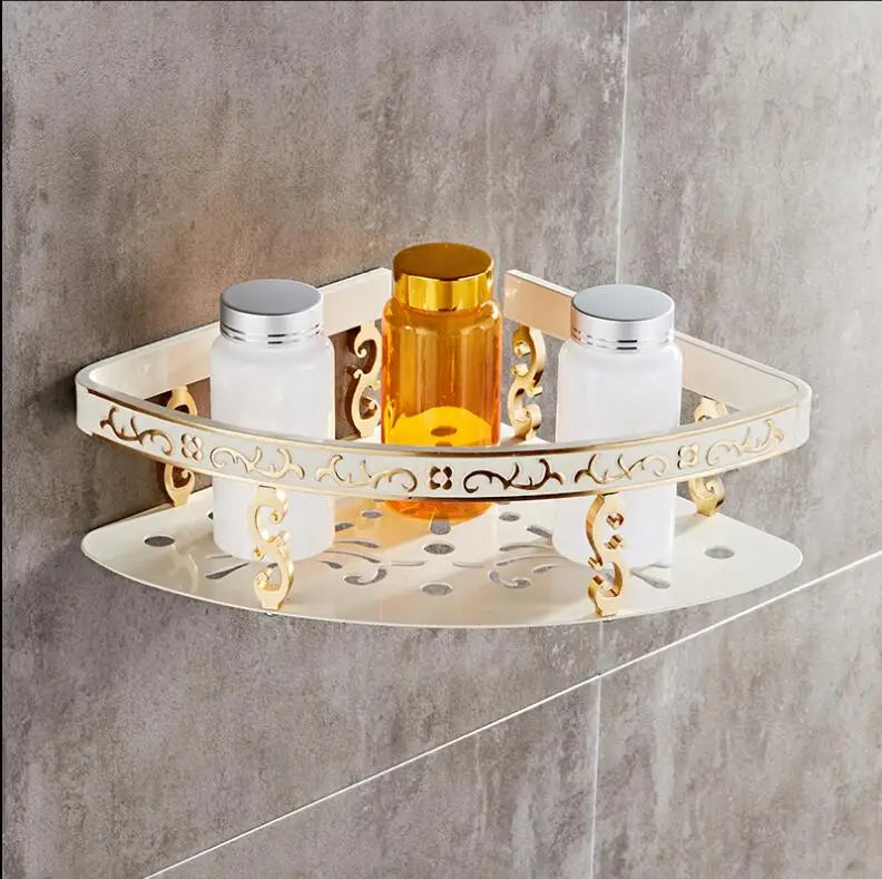 Étagère Murale D'Angle De Salle De Bain Dorée À Rebords À Fixations Invisibles