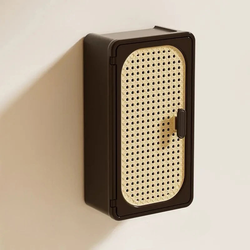 Étagère Murale Noire À Tiroir Effet Rotin À Fixations Invisibles