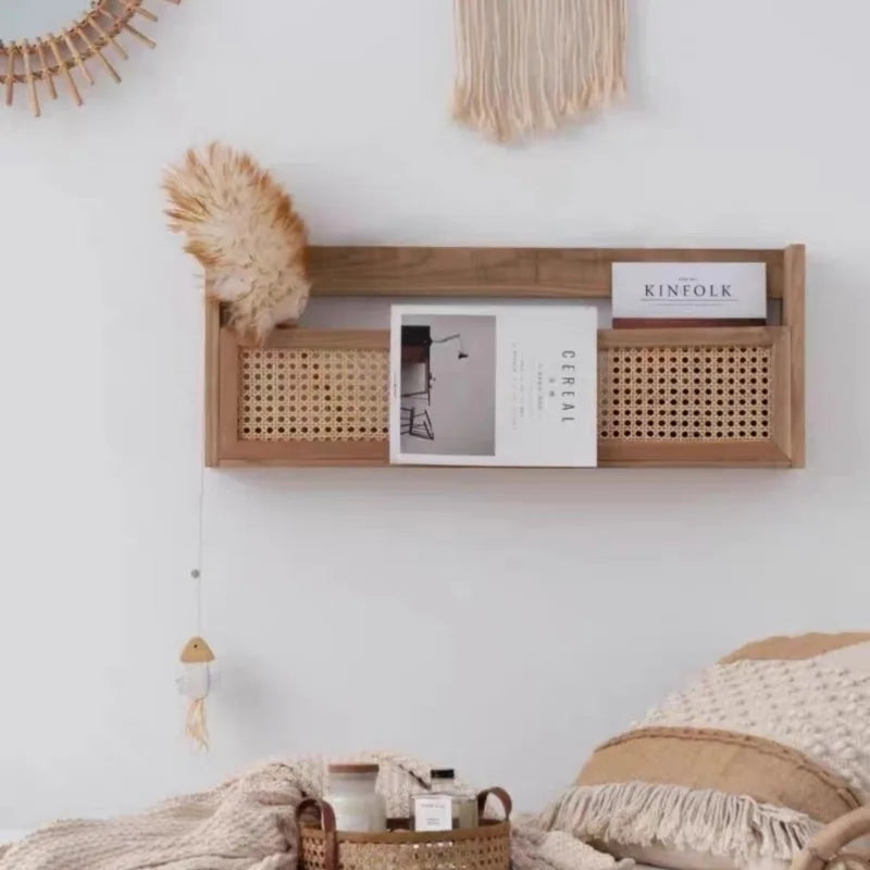 Étagère Murale En bois Naturel À Rebords En Rotin