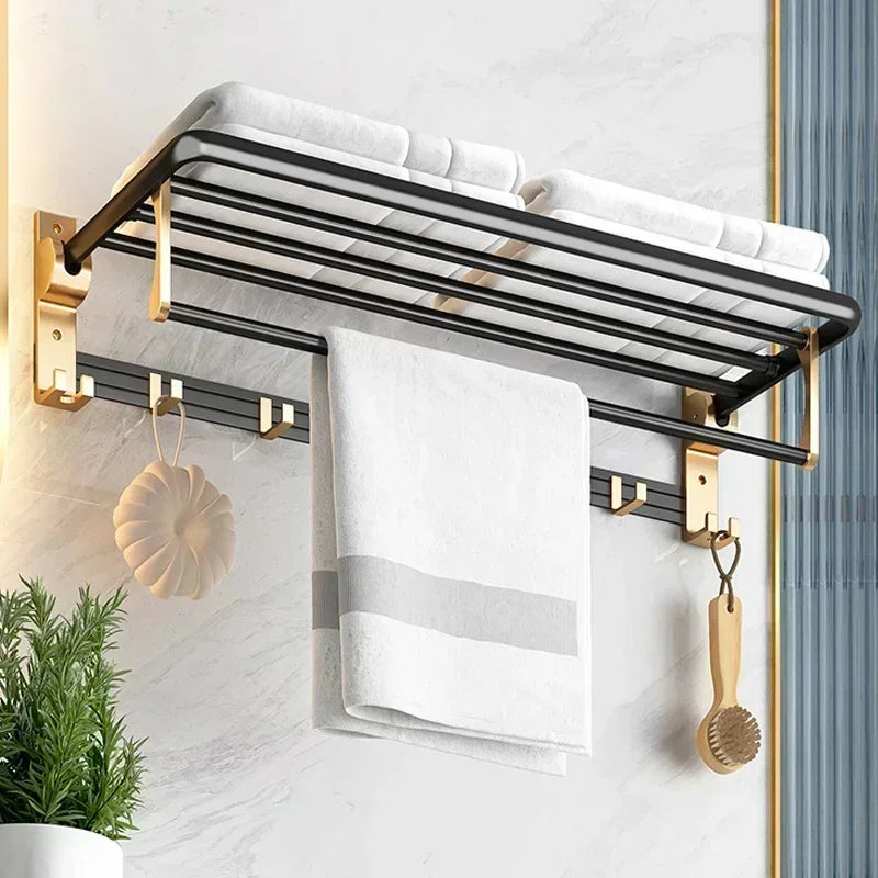 Étagère Murale Métallique Dorée De Salle De Bain Porte Serviette À Fixations Invisibles