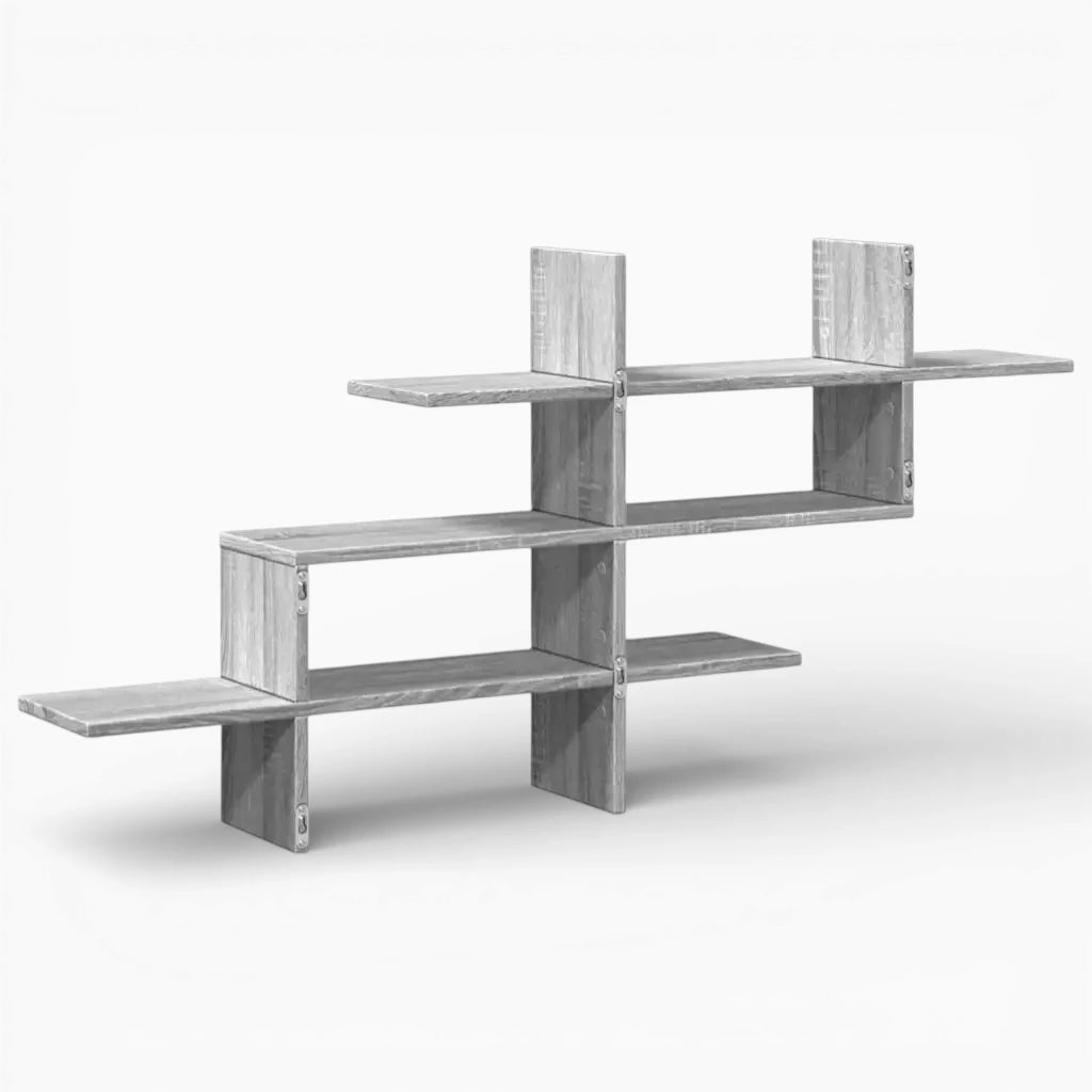 Étagère Murale Grise En Bois Naturel À 3 Étages À Fixations Invisibles