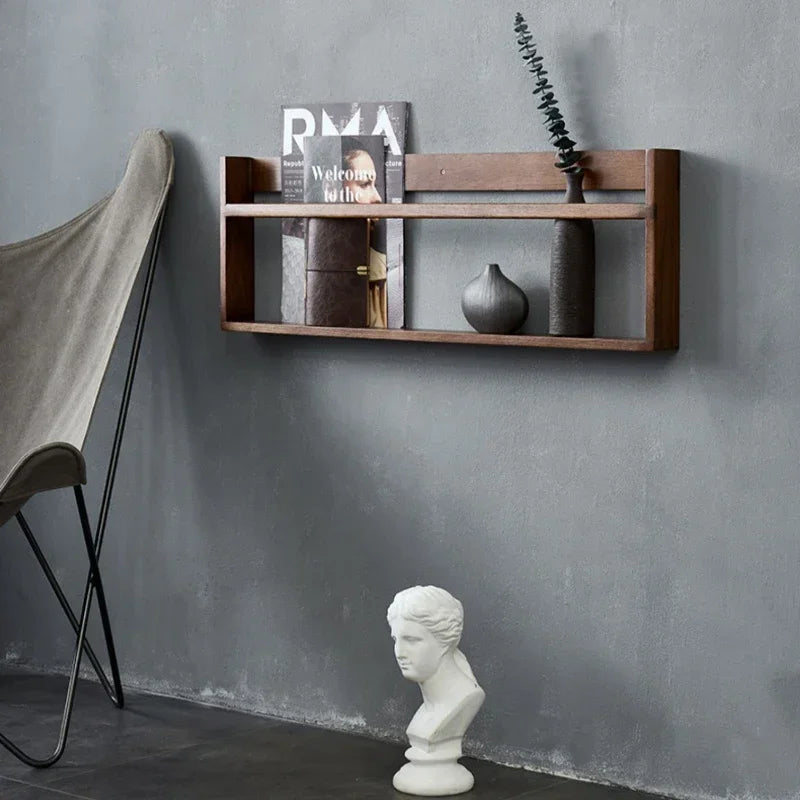 Étagère Murale Pour Livres En Bois Naturel Foncé À Rebords À Fixations Invisibles