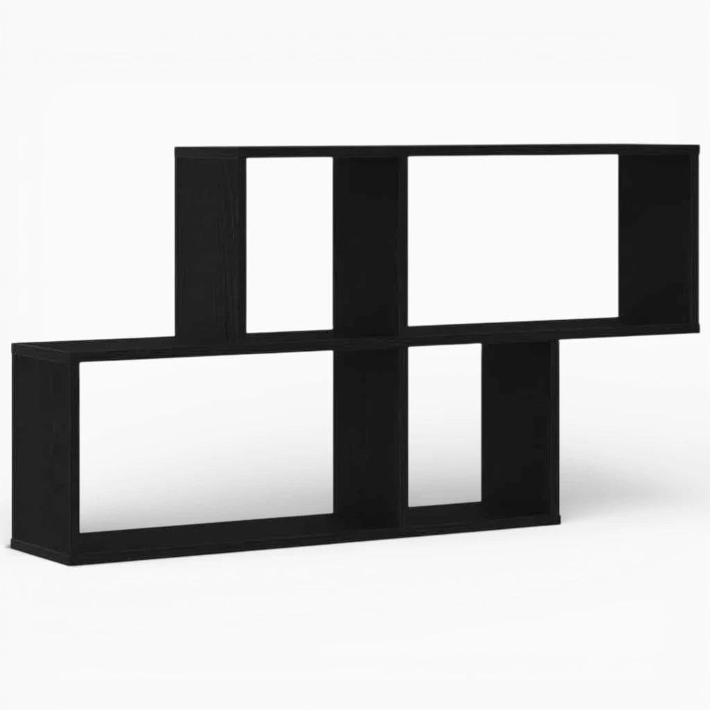 Étagère Murale Noire En Bois Naturel À Deux Étages