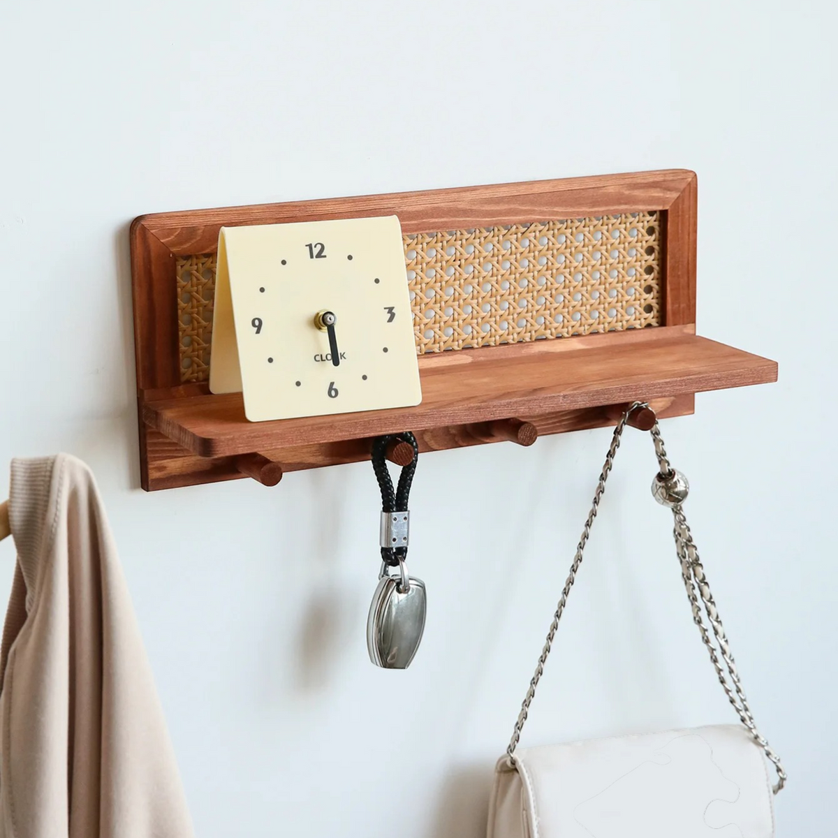 Étagère Murale En Rotin Et En Bois À Fixations Invisibles