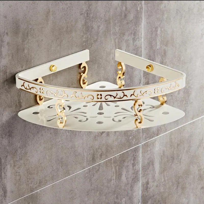 Étagère Murale D'Angle De Salle De Bain Dorée À Rebords À Fixations Invisibles