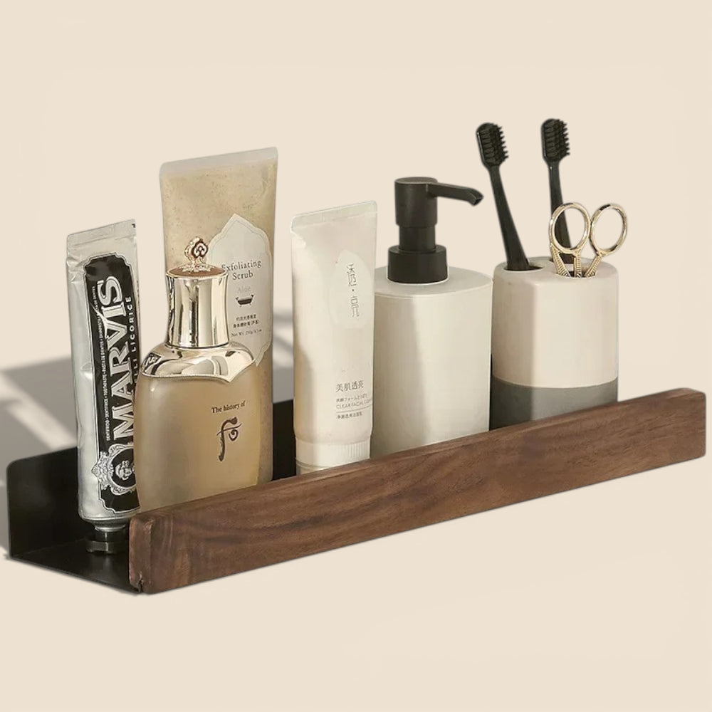 Étagère Murale De Salle De Bain À Rebords En Bois Foncé