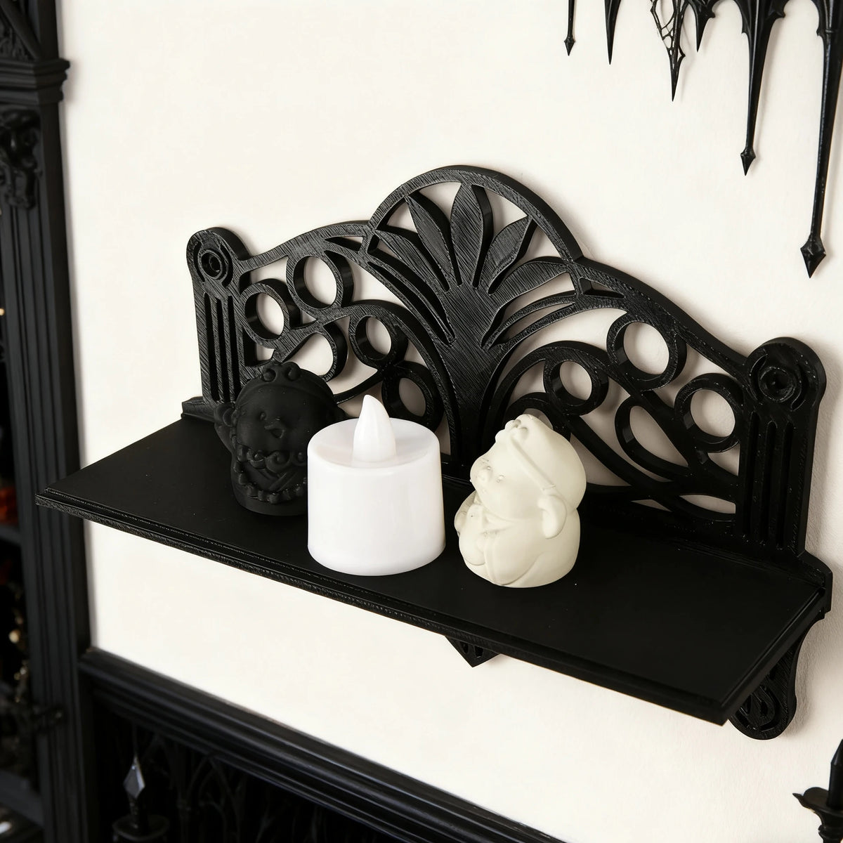 Étagère Murale Noire D'Entrée Style Gothique Sans Percer