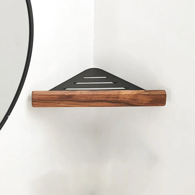 Étagère Murale D'Angle De Salle De Bain À Rangements Pour Accessoires En Bois