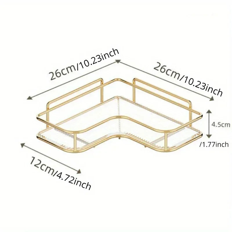 Étagère Murale Métallique D'angle De Salle De Bain Dorée À Rebords Sans Percer