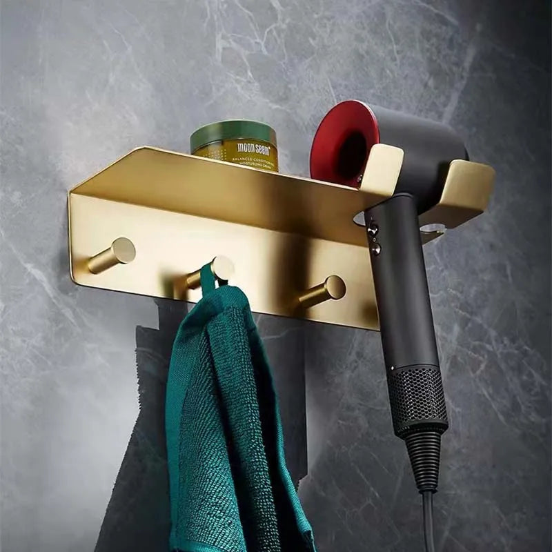 Étagère Murale Métallique De Salle De Bain Dorée Porte Serviette À Rebords À Fixations Invisibles