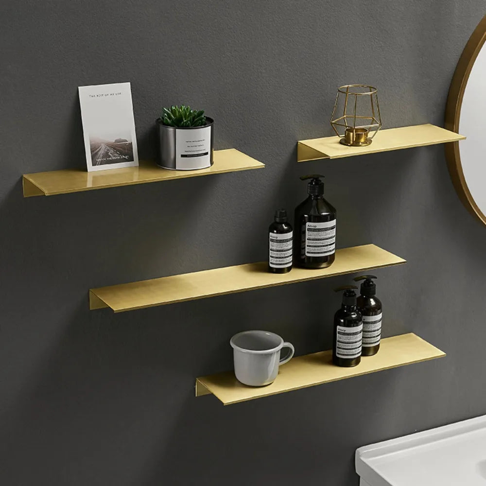 Étagère Murale De Salle De Bain Moderne Métallique Dorée
