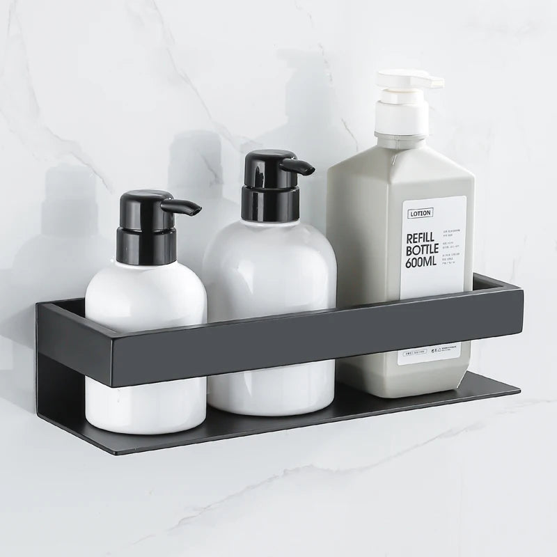 Étagère Murale Métallique De Salle De Bain Noire À Rebords À Fixations Invisibles