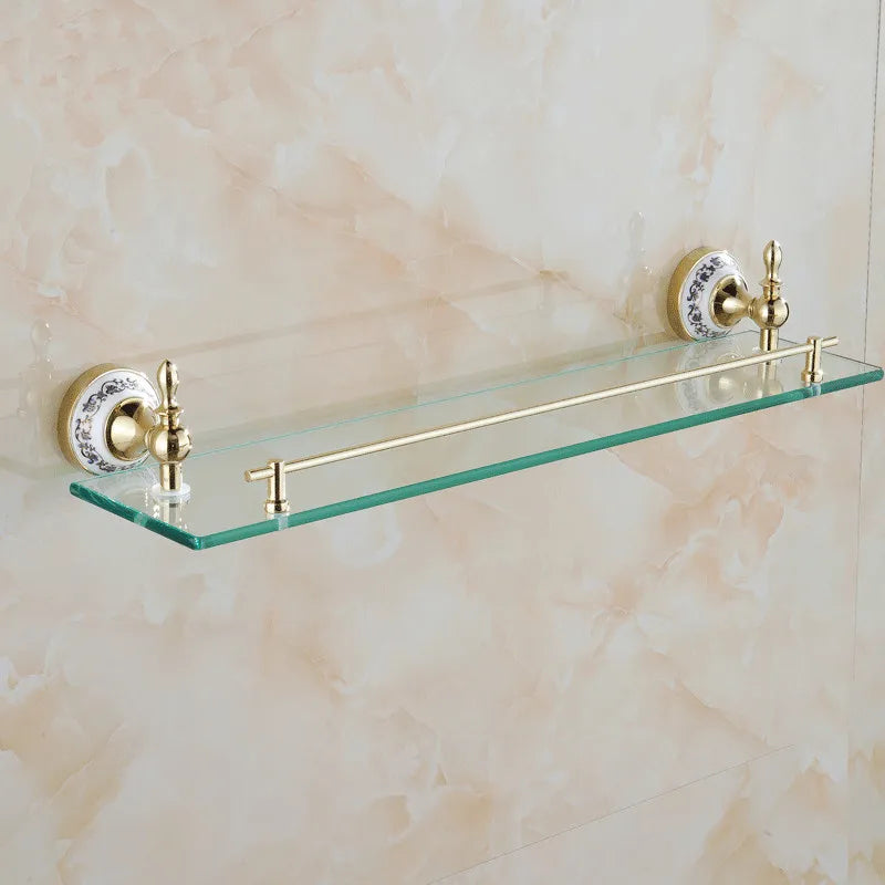 Étagère Murale Dorée De Salle De Bain En Verre À Rebords En Laiton À Fixations Invisibles