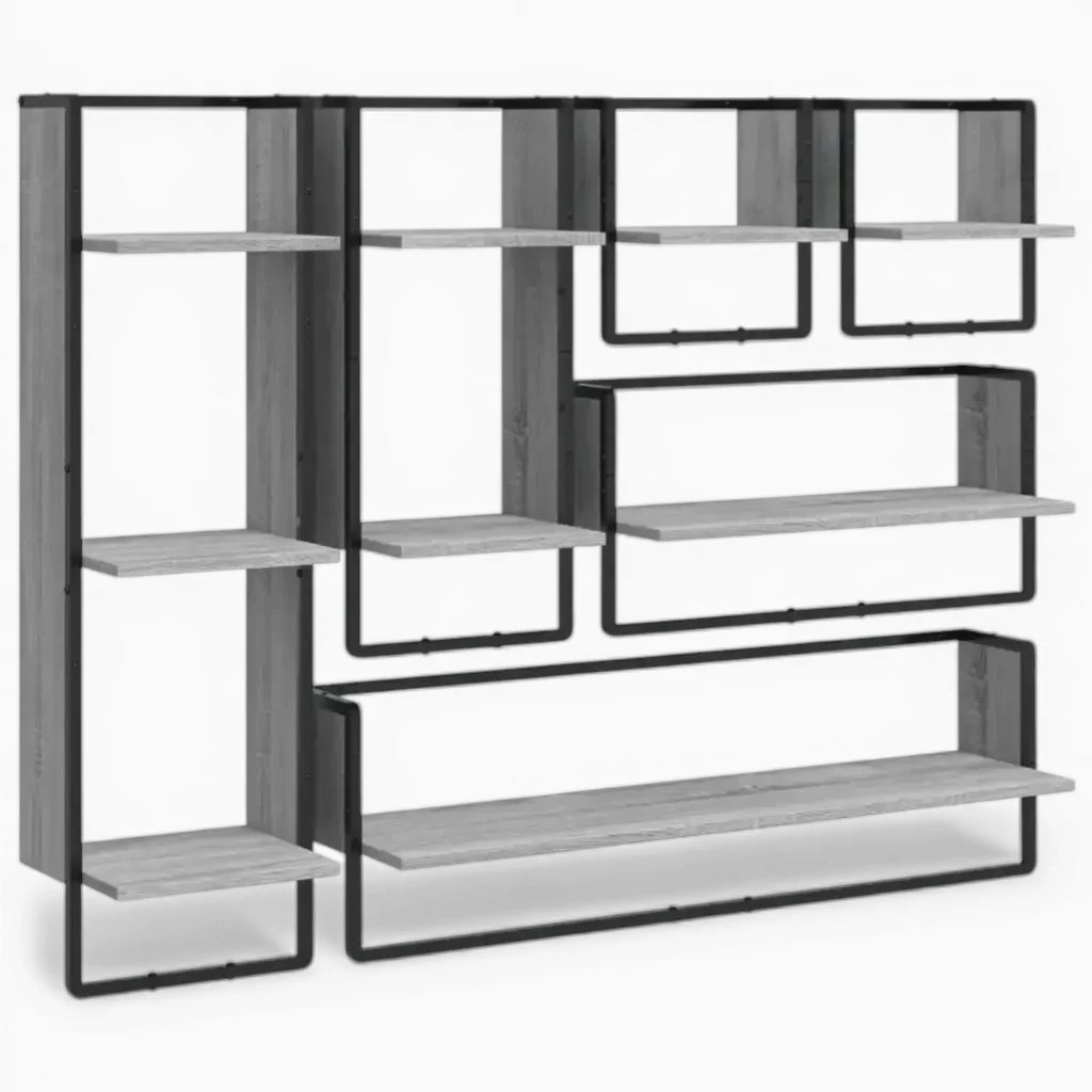 Grande Étagère Murale Industrielle En Bois Naturel À Contours Métalliques À Fixations Invisibles