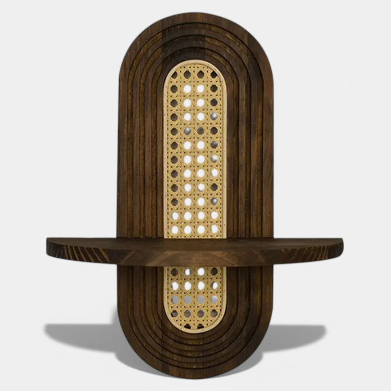 Étagère Murale De Salon En Bois Naturel et Rotin À Fixations Invisibles
