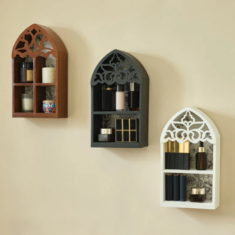 Étagère Murale Vintage En Bois Naturel À 2 Étages Sans Percer