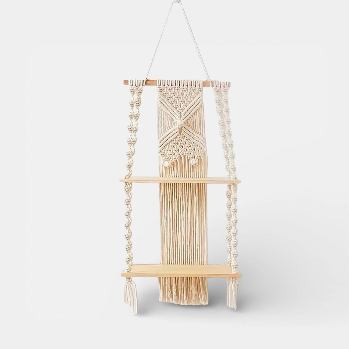 Étagère Murale Blanche Suspendue En Bois Naturel Clair À Deux Étages Sans Percer