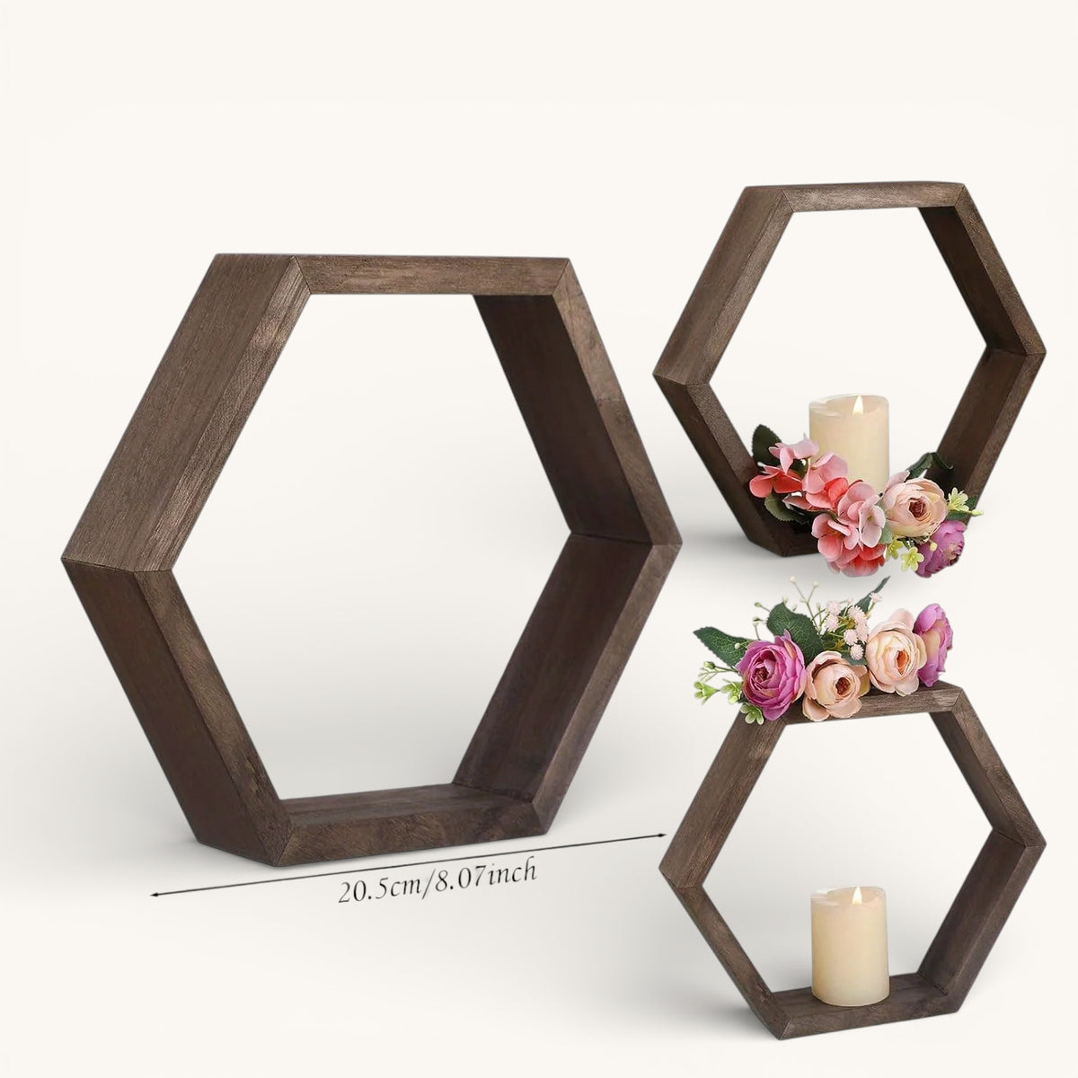 Étagère Murale Cube Hexagonal En Bois Foncé