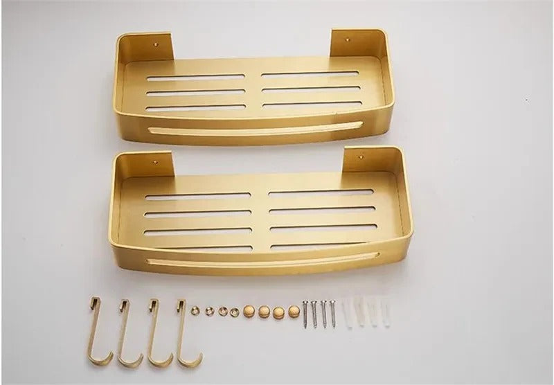 Étagère Murale Métallique De Salle De Bain Dorée À Fixations Invisibles À Rebords