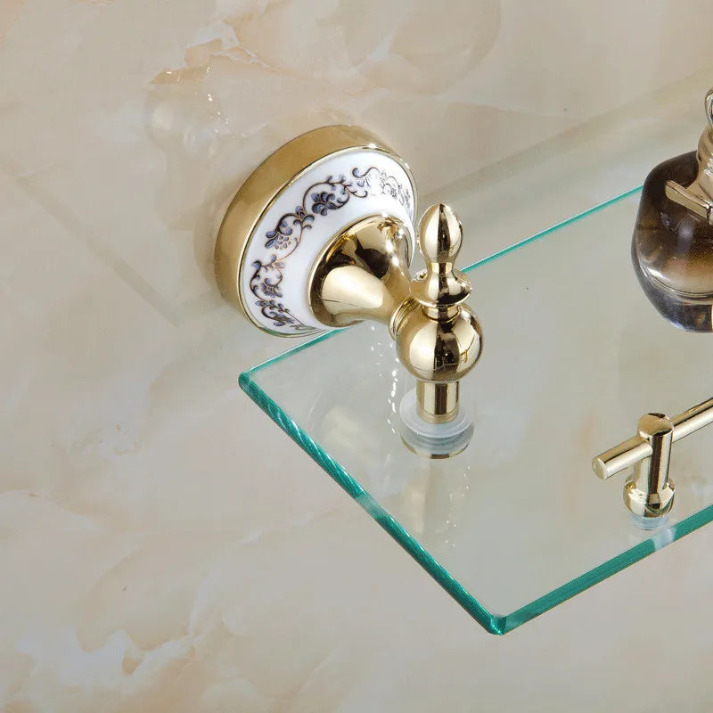 Étagère Murale Dorée De Salle De Bain En Verre À Rebords En Laiton À Fixations Invisibles