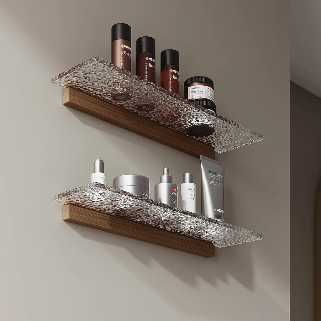 Étagère Murale De Salle De Bain À Fixations Invisibles En Bois Et Acrylique
