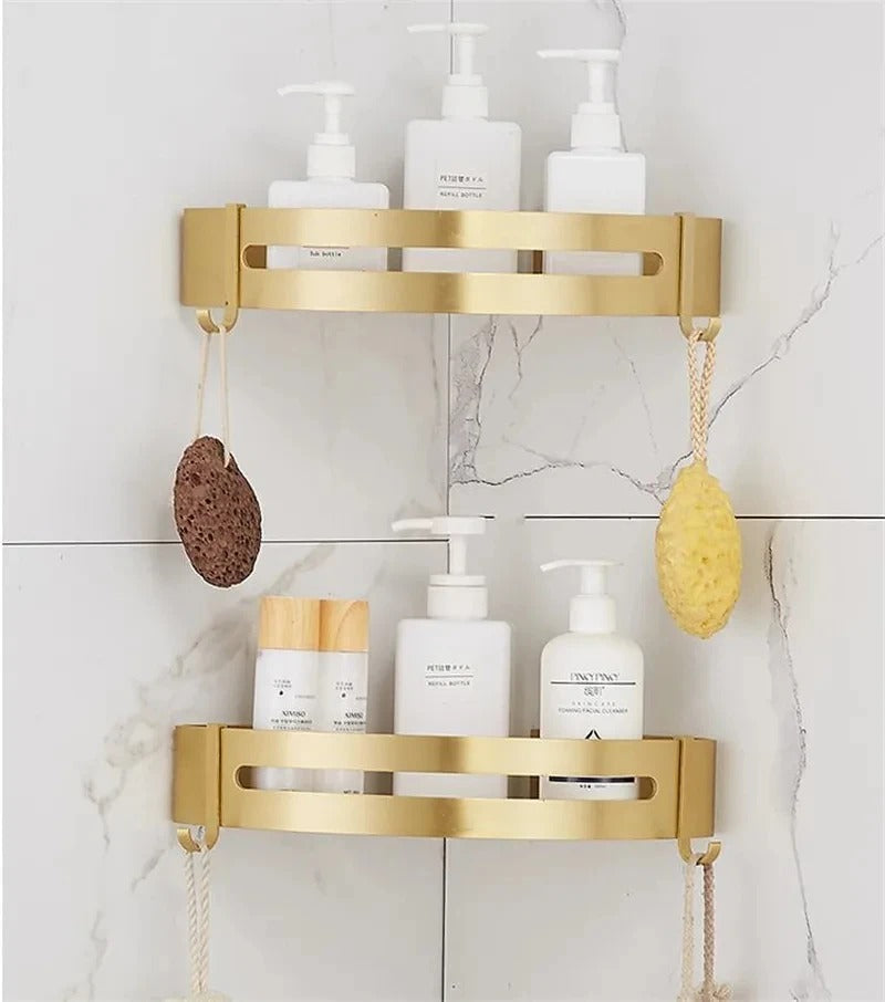 Étagère Murale D'Angle De Salle De Bain Dorée À Rebords Pour La Douche