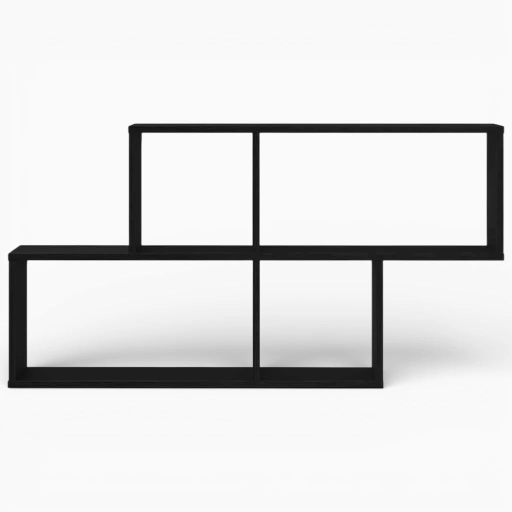 Étagère Murale Noire En Bois Naturel À Deux Étages