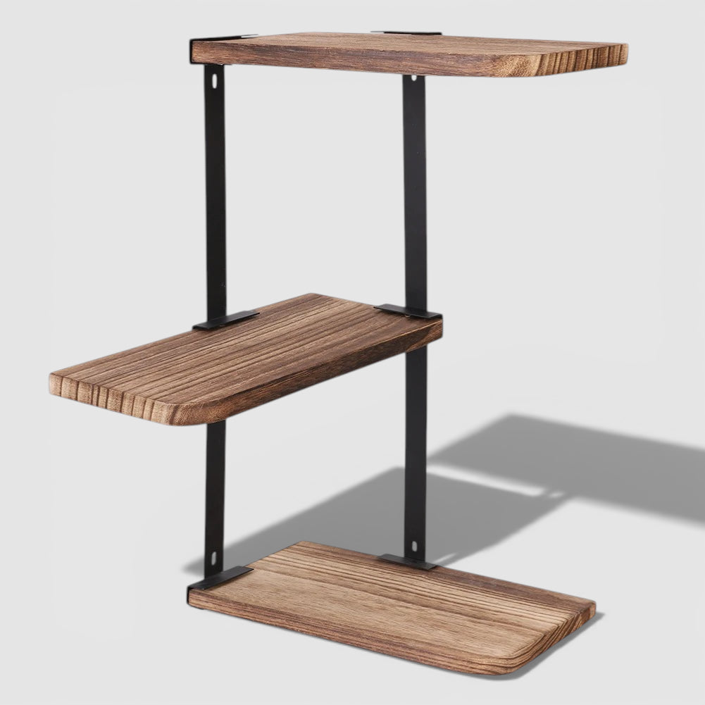 Petite Étagère Murale D'angle Vintage En Bois Naturel Foncé À Fixations Invisibles