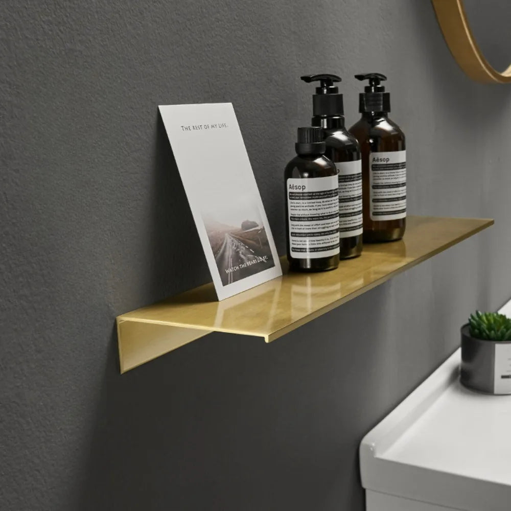 Étagère Murale De Salle De Bain Moderne Métallique Dorée
