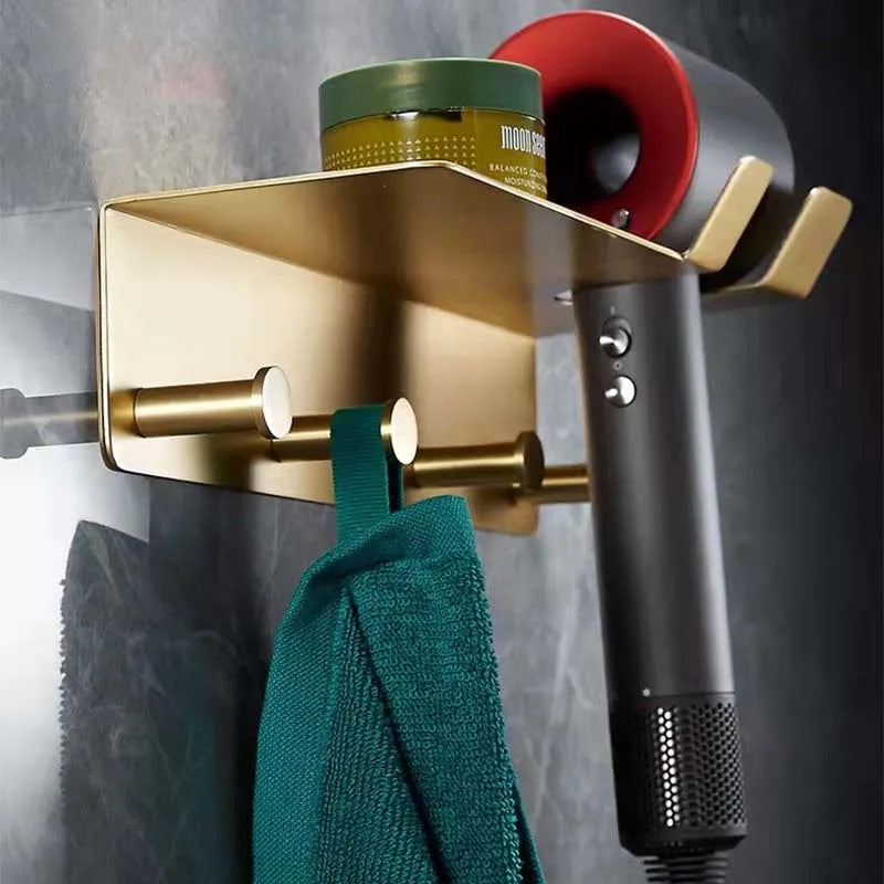 Étagère Murale Métallique De Salle De Bain Dorée Porte Serviette À Rebords À Fixations Invisibles