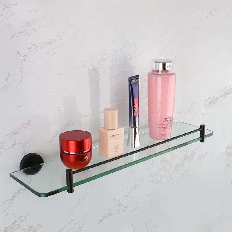 Étagère Murale De Salle De Bain En Verre À Rebords Métalliques À Fixations Invisibles