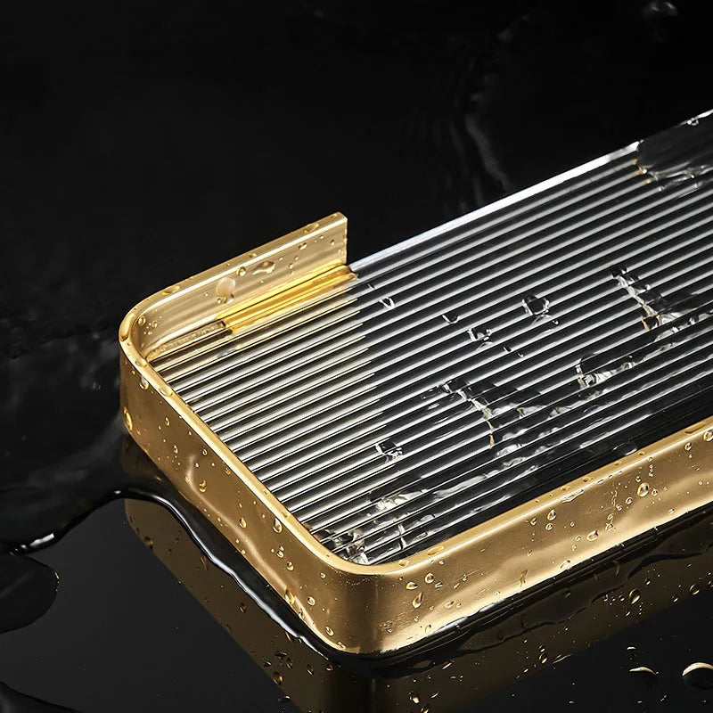 Étagère Murale Métallique De Salle De Bain Dorée Et Transparente À Fixations Invisibles À Rebords