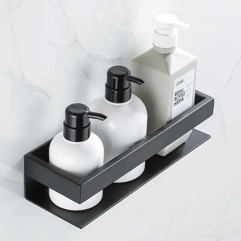 Étagère Murale Métallique De Salle De Bain Noire À Rebords À Fixations Invisibles